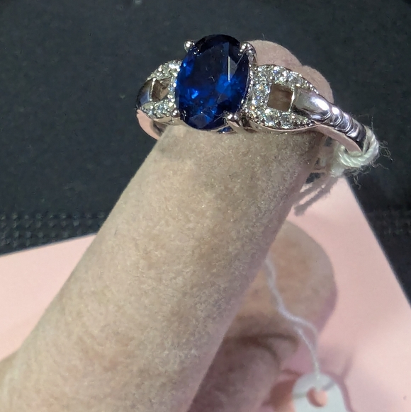 💙Blue Sapphire 925 Sterling Silver & CZ Designer Ring Size 8 NWT - Picture 9 of 14